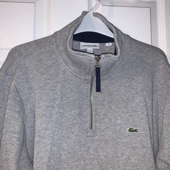 Lacoste Men's Logo 1/4 Zip Cotton Knit Sweatshirt Size XXL Gray Pockets Casual - Picture 3 of 9